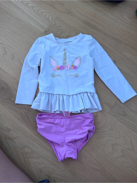 Cat & Jack Other - Cat & Jack Toddler Girls White Unicorn Peplum Swim Set with Pink Bottoms